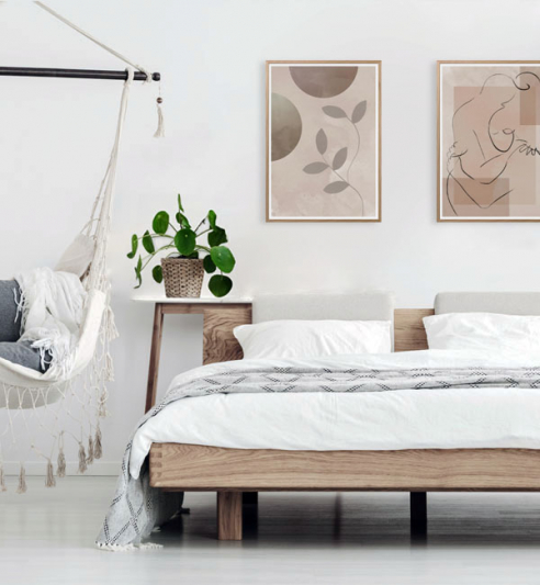 Skandi style room with framed art prints