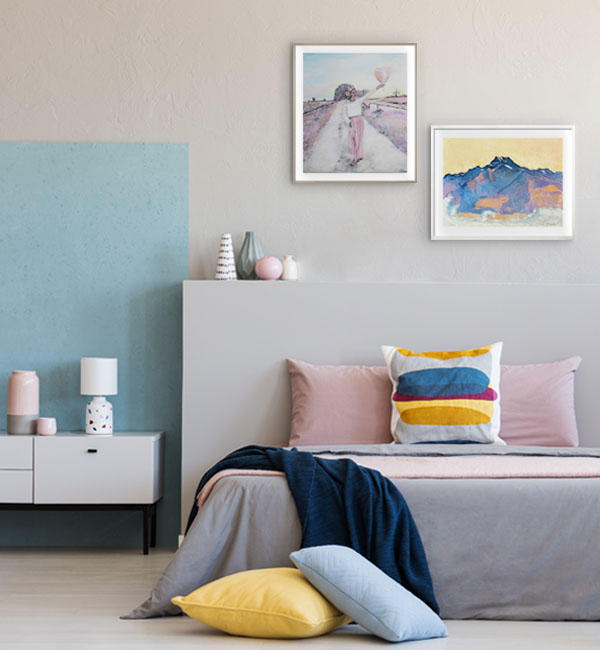 Room with pastel tones paintings
