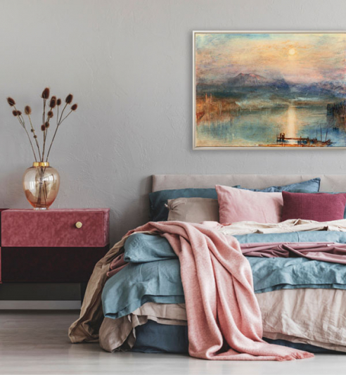 Romantic bedroom with a work of William Turner