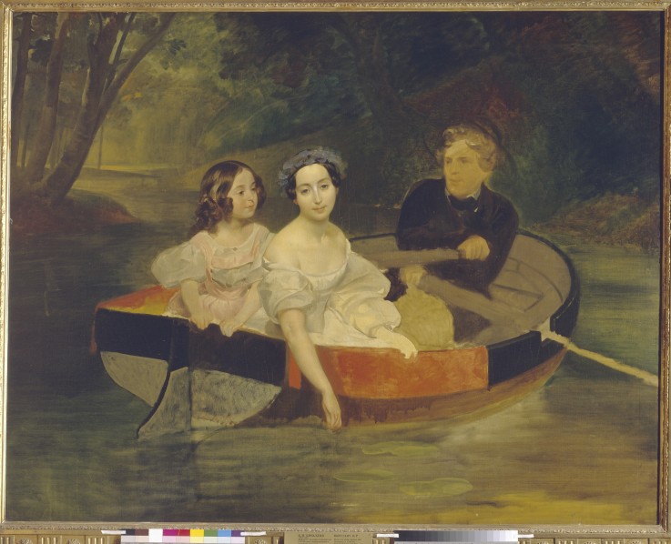 Self-portrait with Baroness Yekaterina Meller-Zakomelskaya and her daughter in a boat from Brüllow