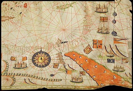 Egypt and the Red Sea, from a nautical atlas of the Mediterranean and Middle East (ink on vellum) from Calopodio da Candia