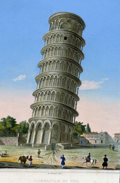 Leaning Tower of Pisa , aquatint from Carocci