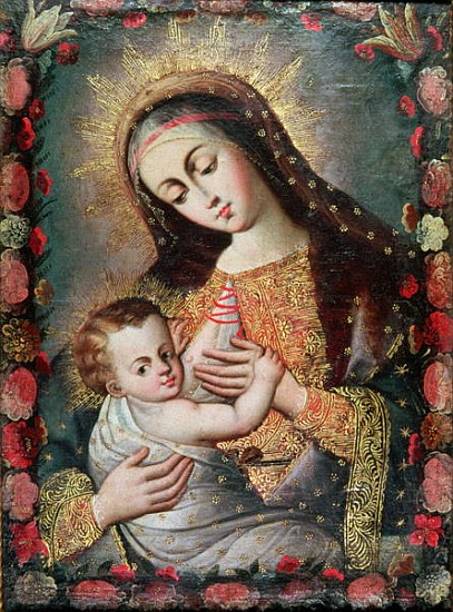 Virgin and Child - Cuzco School as art print or hand painted oil.