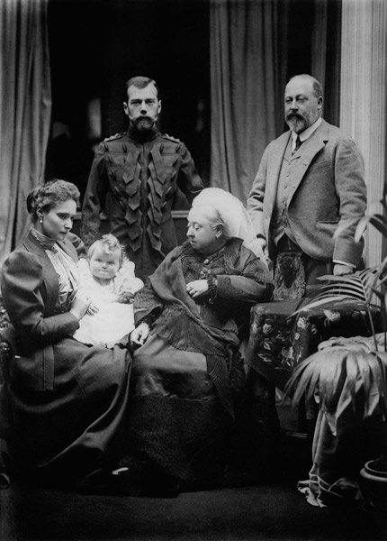 Queen Victoria, Tsar Nicholas II, Tsarina Alexandra Fyodorovna, her daughter Olga Nikolaevna and Alb from English Photographer