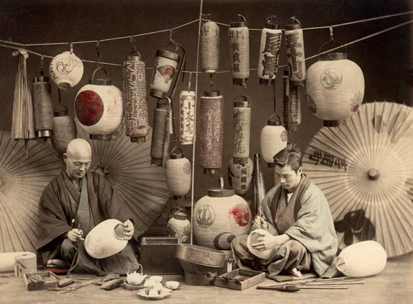 Scene in a Japanese Lantern work Shop (b/w photo) (b/w photo)  from French Photographer