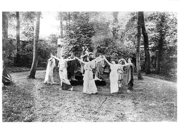 Nathalie Clifford Barney (1876-1972) with dancers dressed in togas (b/w photo)  from French Photographer