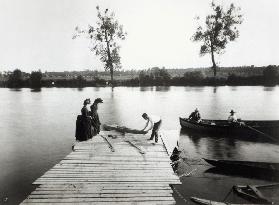 Boating Scene in the area of the Ile-de-France, c.1880 (b/w photo) 