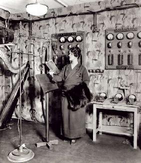 Beatrix Dussane in a radio recording studio, c.1936 (b/w photo) 