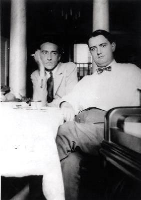 Jean Cocteau (1889-1963) and Georges Auric (1899-1983) at Villefranche sur Mer, 1924 (b/w photo) 