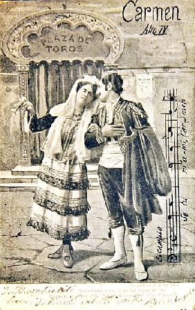Postcard commemorating the Fourth Act of the opera ''Carmen'',