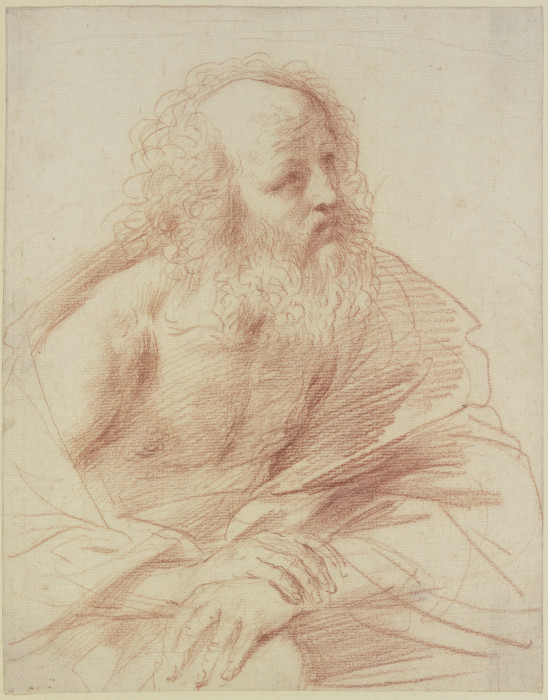 Bärtiger Mann im Mantel nach rechts, die Hände übereinander gelegt from Guercino (Giovanni Francesco Barbieri)