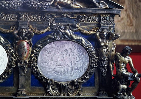 The Farnese Chest, detail of oval inlay depicting the Triumph of Bacchus, Sebastiano Sbarri (fl.1548 from Italian School
