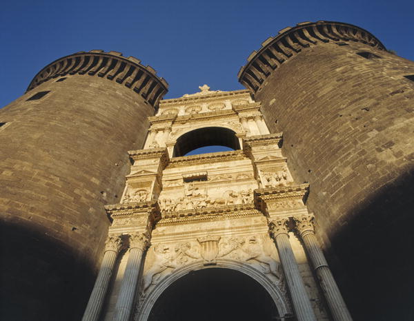 Triumphal arch bearing arms of Aragon and Triumph of Alfonso of Aragon on the exterior of Castelnuov from Italian School