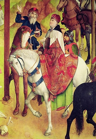 Triptych of the Crucifixion, detail of an equestrian group with Longinus, c.1465-68 from Joos van Gent (Joos van Wassenhove)