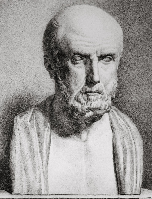 Portrait of Hippocrates (c.460-c.377 BC), 1st half 19th century (litho) (b/w photo) (detail of 16352 from Langlumé