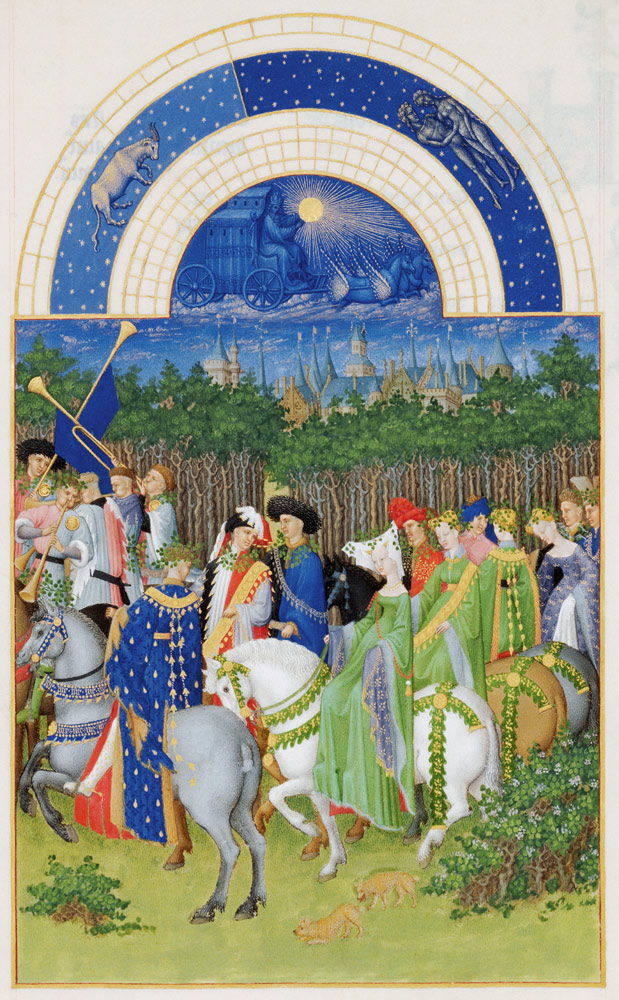 Facsimile of May: Courtly Figures on Horseback, from ''Les Tres Riches Heures du Duc de Berry''  (fo from Limbourg Brothers