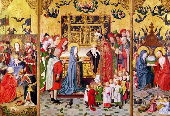 Altarpiece of the Seven Joys of the Virgin, depicting the Adoration of the Magi, The Presentation in from Master of the Holy Family