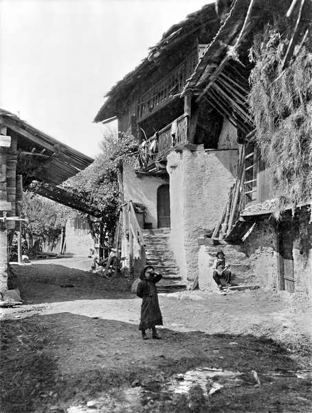 Village of Valais, early 20th century (b/w photo)  from Swiss photographer (20th century)