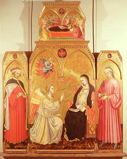 The Annunciation with St. Cosmas and St. Damian, 1409 (gold leaf & tempera on panel) from Taddeo di Bartolo