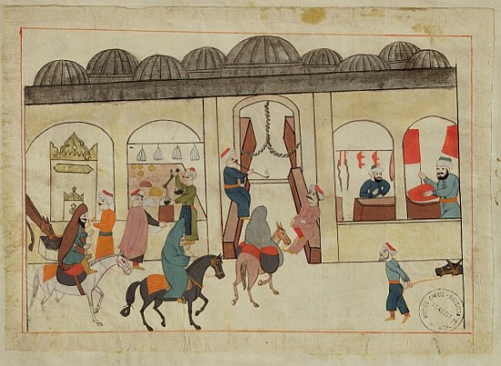 Ms. cicogna 1971, miniature from the ''Memorie Turchesche'' depicting the covered market in Istanbul from Venetian School
