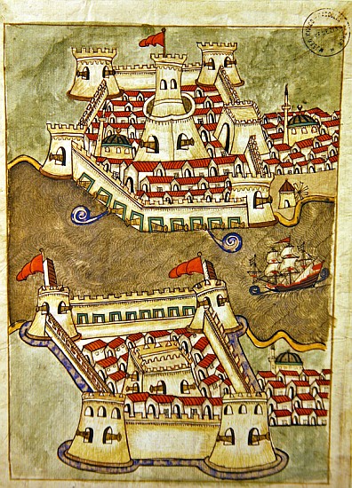 Ms. cicogna 1971, miniature from the ''Memorie Turchesche'' depicting fortresses on the Bosphorus from Venetian School
