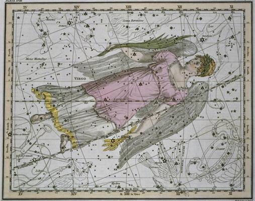 Virgo, from 'A Celestial Atlas', pub. in 1822 (coloured engraving) from A. Jamieson