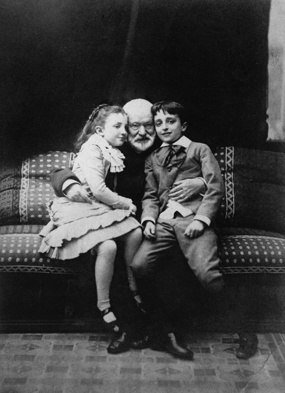 Victor Hugo (1802-85) and his grandchildren Georges and Jeanne, 1881 (b/w photo)  from A. Melandri