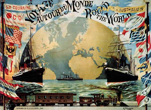 'Voyage Around the World', poster for the 'Compagnie Generale Transatlantique', late 19th century (c from A. Schindeler