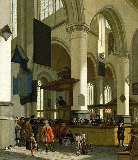 Interior of the Oude Kerk, Delft, with a preacher from A. Storck
