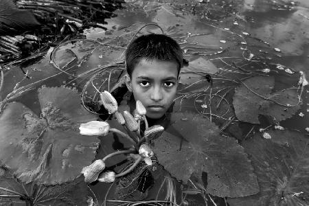 Child with waterlily
