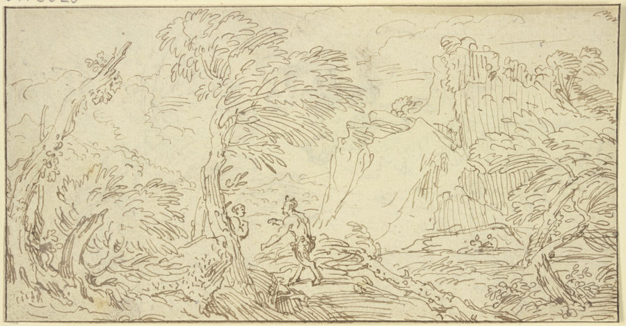 Ein Satyr geht auf ein Weib los, das hinter einem Baum steht from Abraham Genoels d. J.