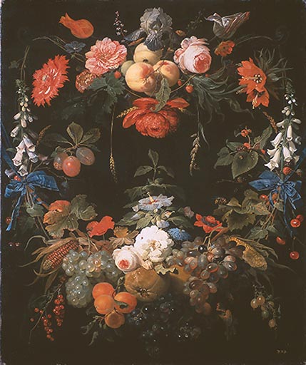 Ein Blumenund Fruechtekranz from Abraham Mignon
