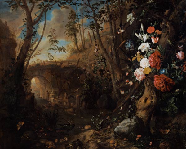 Shore landscape with flowers from Abraham Mignon