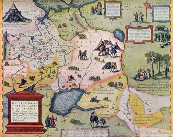 Map of the Russian empire in the sixteenth century, copy of an original of 1571 (colour litho) from Abraham Ortelius