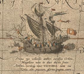 The Victoria, a Spanish carrack, ship of Ferdinand Magellan’s Armada de Molucca. (Aus "Maris Pacific