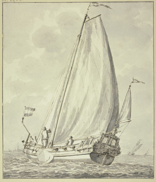 Boot mit zwei Mann, nach links segelnd from Abraham Storck d. Ä.