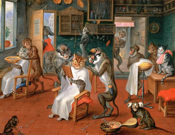 Barber's shop with Monkeys and Cats from Abraham Teniers