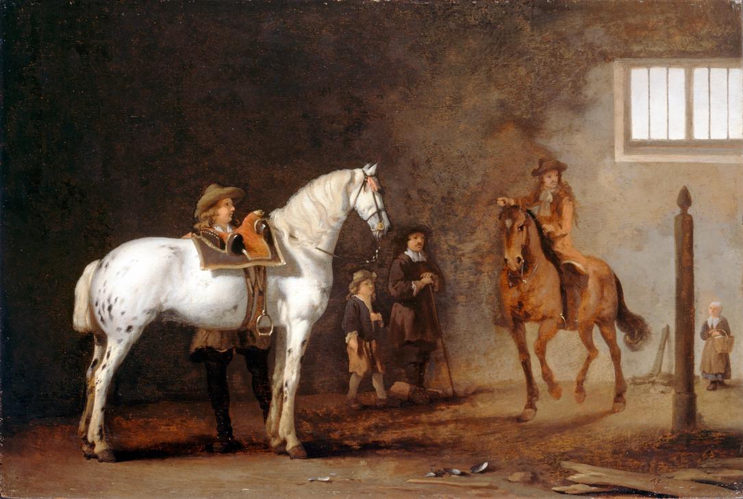 Weißes Pferd in einer Reitschule from Abraham van Calraet