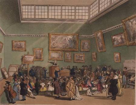 Christie's Auction Room, aquatinted by J. Bluck (fl.1791-1819) from Ackermann's 'Microcosm of London from A.C. Rowlandson