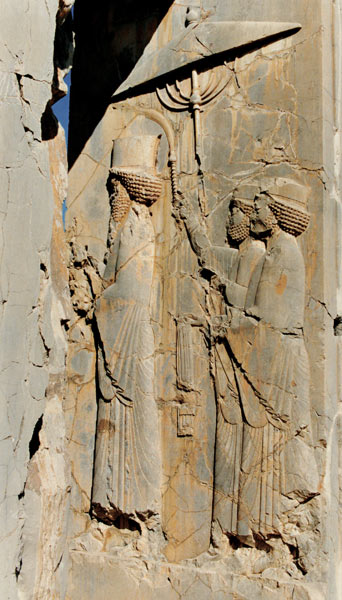 Xerxes (c.519-465 BC) and his attendants entering or leaving the palace, relief from the Hadish (Xer from Achaemenid