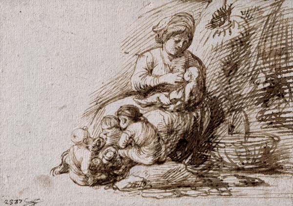 Woman Breastfeeding (pen & ink on paper) from Adam Elsheimer
