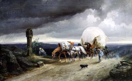 Horses Drawing Carts up a Hill from Adolf Friedrich
