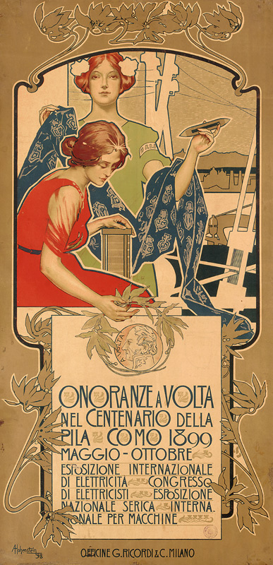 Poster advertising the exhibition of electrical products held in honor of the 100th anniversary of t from Adolfo Hohenstein