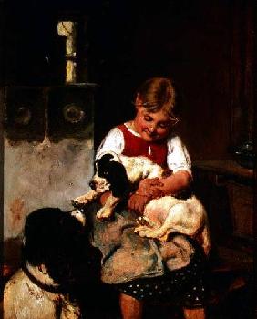 Young girl with puppy