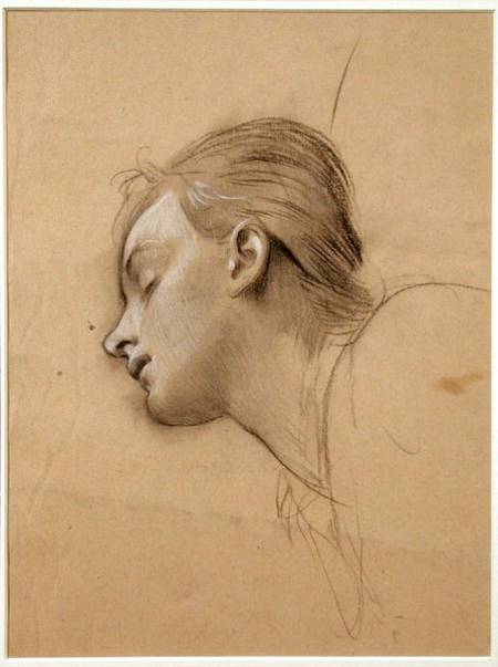 Study of the Head for 'St Cecilia' (charcoal & white chalk on buff paper) from Adolph Hiremy-Hirschl