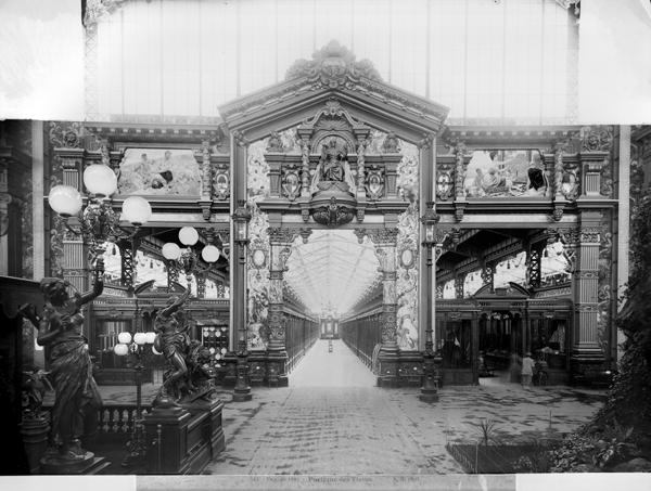 Portico of fabric at the Universal Exhibition of 1889 in Paris (b/w photo)  from Adolphe Giraudon