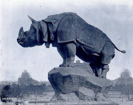 Rhinoceros, 1878, by Alfred Jacquemart (1824-96) in front of the Trocadero Palace, constructed for t from Adolphe Giraudon