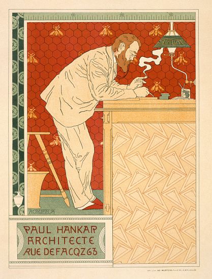 Reproduction of a poster advertising the architectural practice of Paul Hankar from Adolphe Louis Charles Crespin