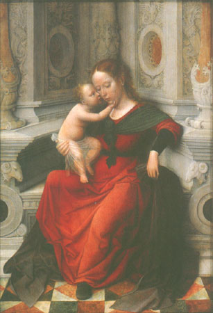Madonna with child in a niche sitting enthroned from Adriaen Isenbrant