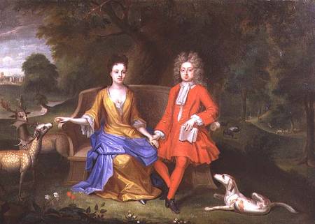 Portrait of Sir Charles Shuckburgh and his wife, Diana, with Shuckburgh Hall, Warwickshire in the ba from Adriaen van Diest